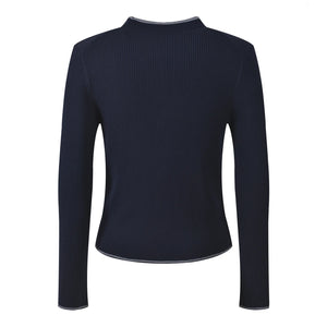 Navy long-sleeve shirt on a white background