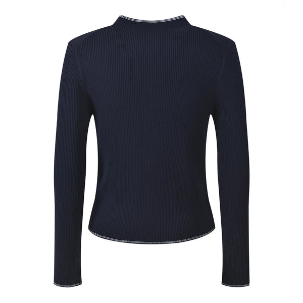 Navy long-sleeve shirt on a white background