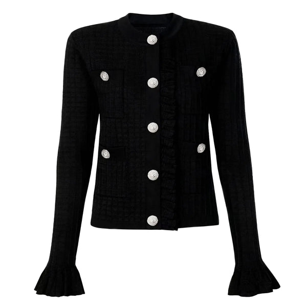 Black jacket with silver buttons on a white background