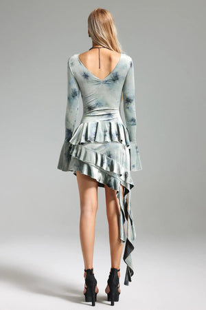 Kimivi Flower Tie-dye Ruffled midi Dress Winteres