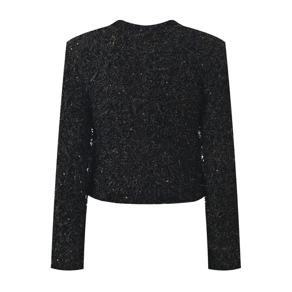 Black textured sweater on a white background
