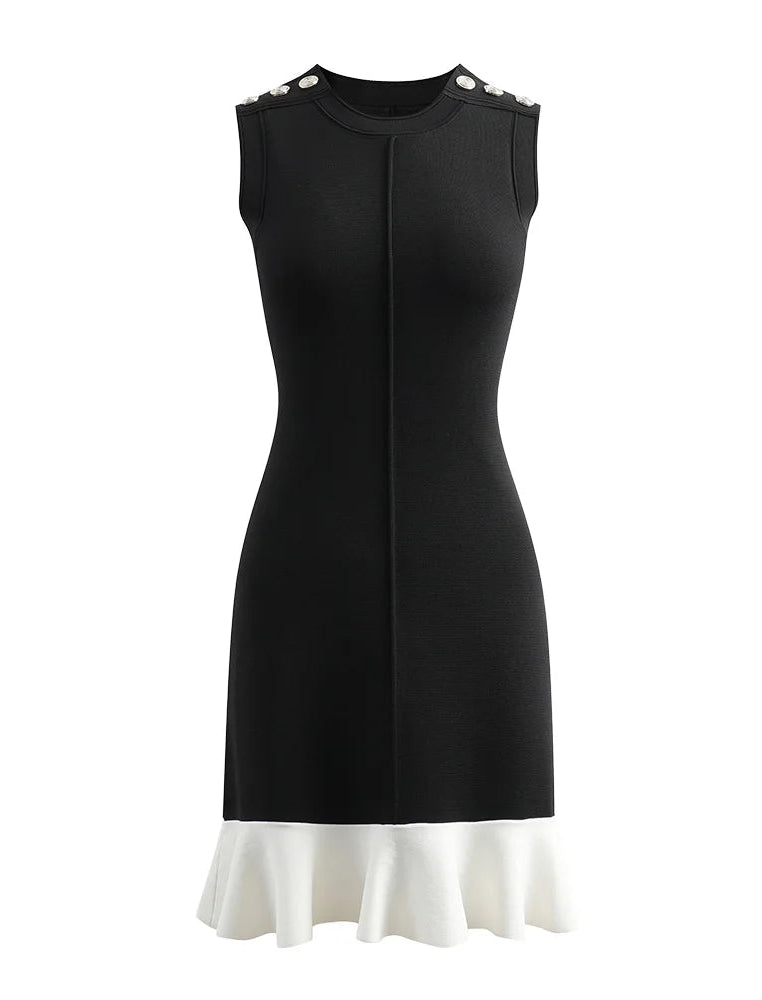 Black dress with white hem on a white background