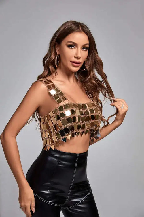 Gold metallic sequin crop top Winteres