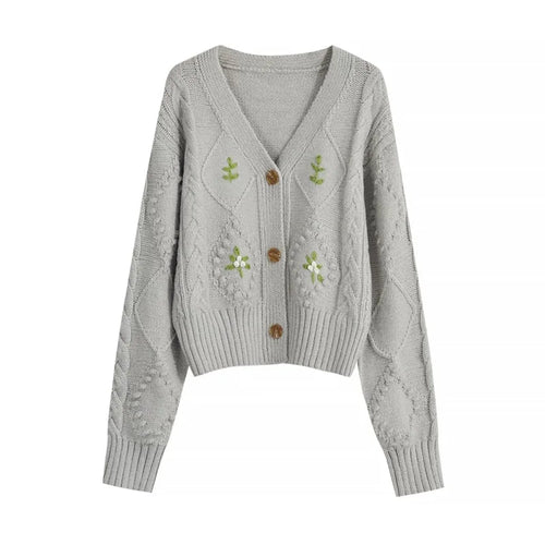 Embroidered V-Neck Knit Cardigan