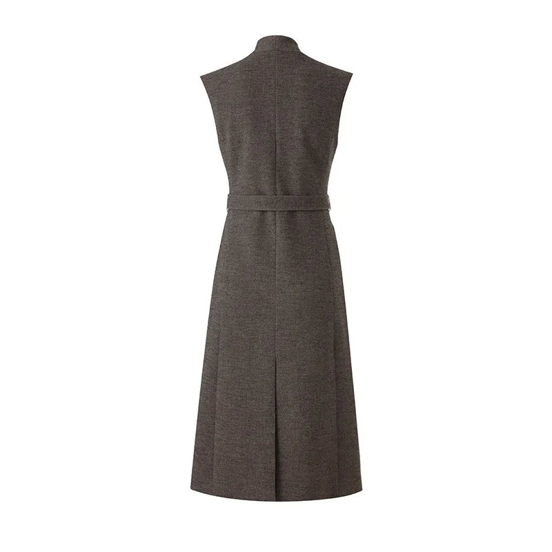 Gray sleeveless dress with buttons on a white background