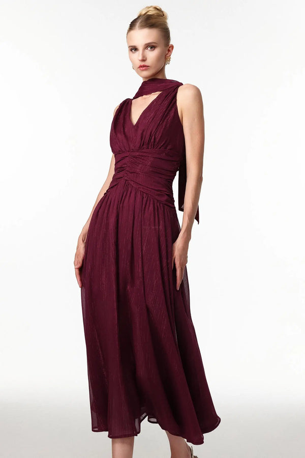 Women Chic IOkani Elegant Flowy V Neck Sleeveless Ruched Subtle Sh Ladies Bodycon Occassion Birthday Cocktail Prom Party Dresses Winteres