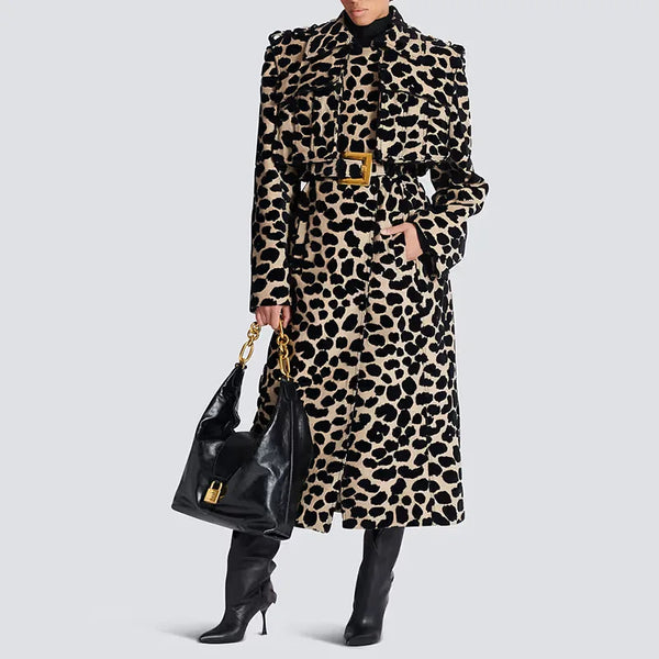 A11098 British Style Casual Hooded All-Season Long Coat, Breathable and Windproof Snake Print Jacquard