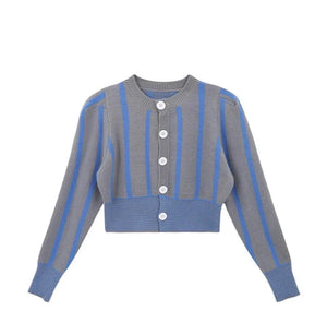 Stripe Jacquard Contrast Color Cardigan Winteres