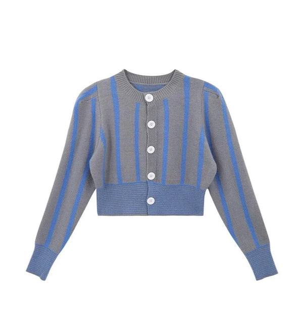 Stripe Jacquard Contrast Color Cardigan Winteres