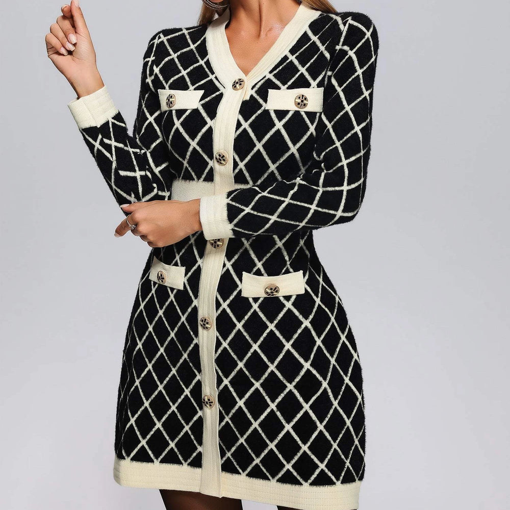 BEISHI High Quality Ladies Long Sleeve Plaid Knitted Sweater Dresses Women Winter Autumn Fall 2023 Winteres