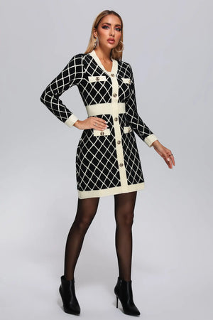 BEISHI High Quality Ladies Long Sleeve Plaid Knitted Sweater Dresses Women Winter Autumn Fall 2023 Winteres