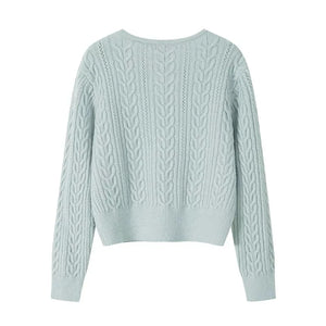 Cable Double-Breasted Crew-Neck Cardigan