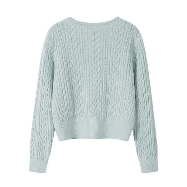 Cable Double-Breasted Crew-Neck Cardigan