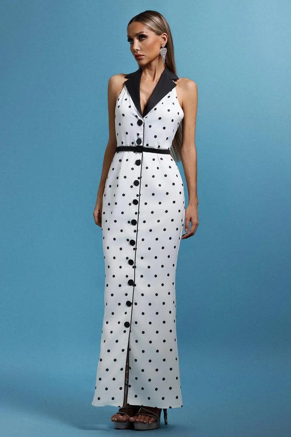 Women Chic IDaryl Sleevess Polka Dot V-Neck Maxi Dress Ladies Bodycon Occassion Birthday Cocktail Prom Party Dresses