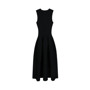 Black sleeveless dress on a white background