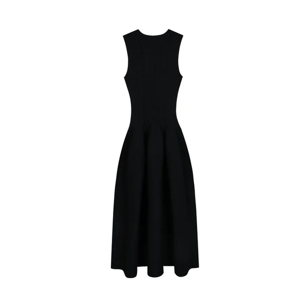 Black sleeveless dress on a white background