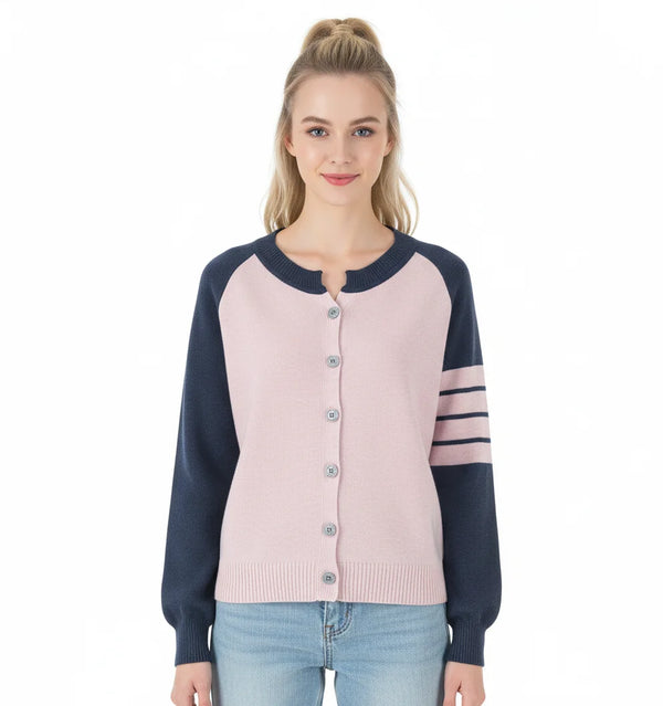 Striped Raglan Crew-Neck Cardigan