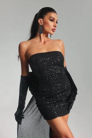 Women LadiesCornelia Sequins Mini Dress-Black Winteres