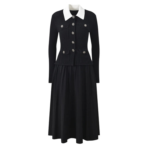 Black dress with white collar on a white background