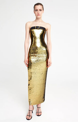 Women Lady Elegant Evening Party Dinner Dresses Belt Off-shoulder Gold Sequin Dress Winteres