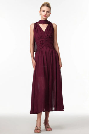 Women Chic IOkani Elegant Flowy V Neck Sleeveless Ruched Subtle Sh Ladies Bodycon Occassion Birthday Cocktail Prom Party Dresses Winteres