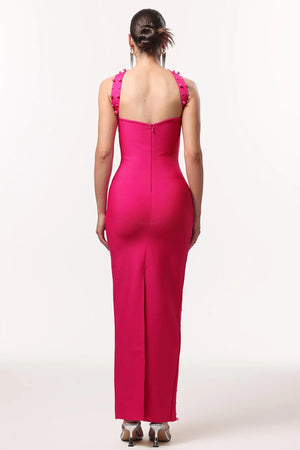 Women Chic INesya Sleeveless Pearl Bandage Rose Pink Maxi Dress Ladies Bodycon Occassion Birthday Cocktail Prom Party Dresses