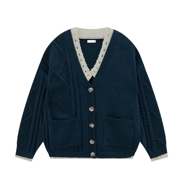 Pull en tricot pour femme, col en V, grandes tailles, manches longues, épaules tombantes, gilet en maille torsadée boutonnée
