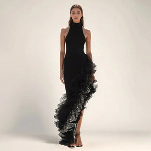 Meshrine asymmetrical Maxi dress Winteres