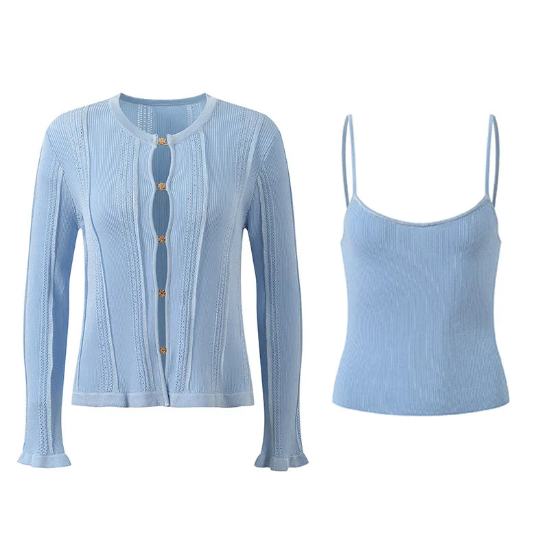 French Knit Cardigan with Vest – Light-Blue Knit Cardigan – Winteres