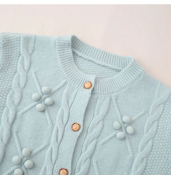 Cable Button Crew-Neck Knit Cardigan Winteres