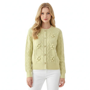 Cable Button Crew-Neck Knit Cardigan Winteres