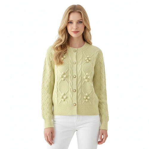 Cable Button Crew-Neck Knit Cardigan Winteres