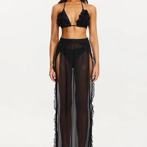 Women Black Three Pieces Swimwear Bikini Set Wear With Cover up Winteres