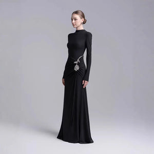 Wholesale New High Neck Long Sleeve Regular Fit Floor-Length Casual Sequined Solid Dress XL Winteres