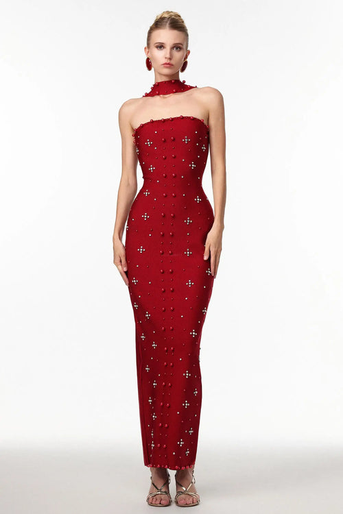 Women Chic INesya Sleeveless Pearl Wine Bandage Maxi Dress Ladies Bodycon Occassion Birthday Cocktail Prom Party Dresses – Winteres