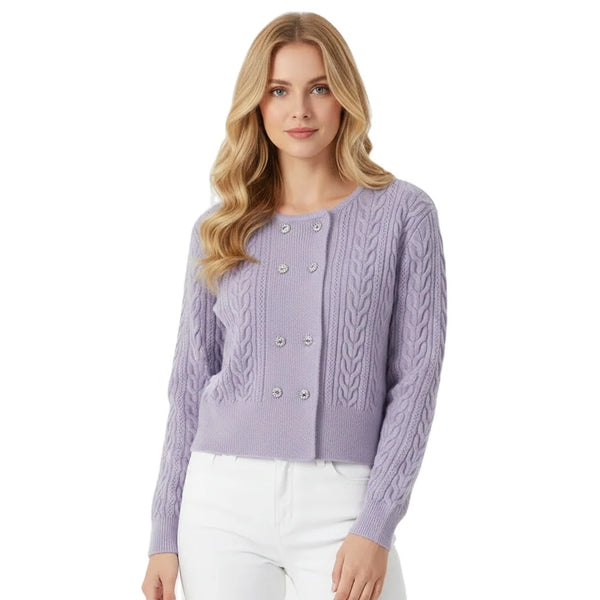 Cable Double-Breasted Crew-Neck Cardigan