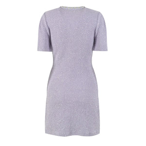 Short-sleeve dress with a subtle pattern on a white background