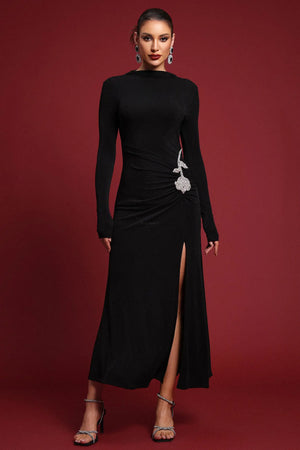 Women Chic IRacer Elegant Contour Long Sleeve Flower Embellished K Ladies Bodycon Occassion Birthday Cocktail Prom Party Dresses.