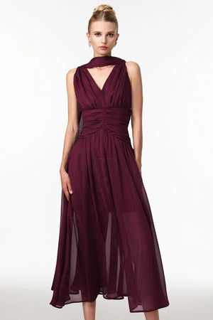Women Chic IOkani Elegant Flowy V Neck Sleeveless Ruched Subtle Sh Ladies Bodycon Occassion Birthday Cocktail Prom Party Dresses Winteres