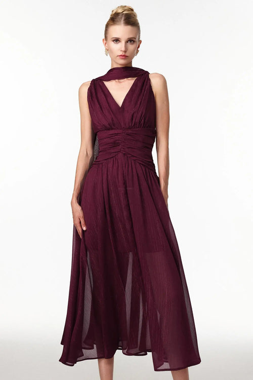 Women Chic IOkani Elegant Flowy V Neck Sleeveless Ruched Subtle Sh Ladies Bodycon Occassion Birthday Cocktail Prom Party Dresses Winteres