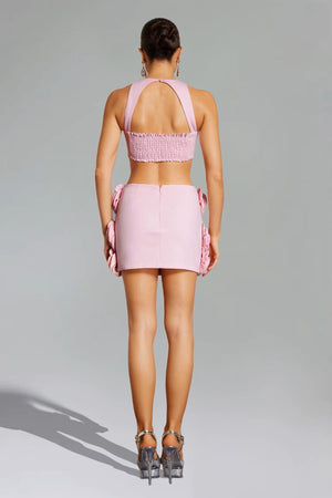 Ezgi Flower Halter Top Mini Skirt Set Winteres