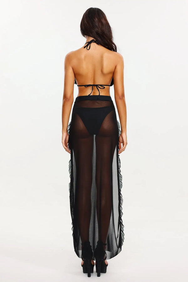 Women Black Three Pieces Swimwear Bikini Set Wear With Cover up Winteres
