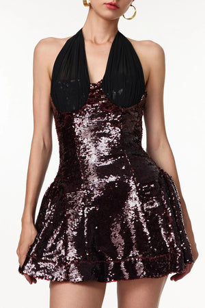 Women Chic ISexy Slimming Halter Sequin Mini Dress Ladies Bodycon Occassion Birthday Cocktail Prom Party Dresses