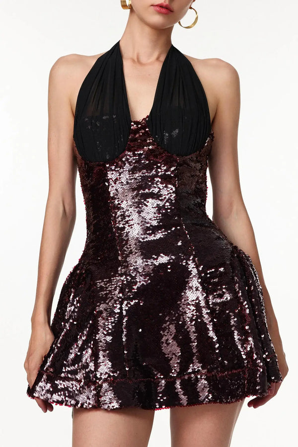 Women Chic ISexy Slimming Halter Sequin Mini Dress Ladies Bodycon Occassion Birthday Cocktail Prom Party Dresses