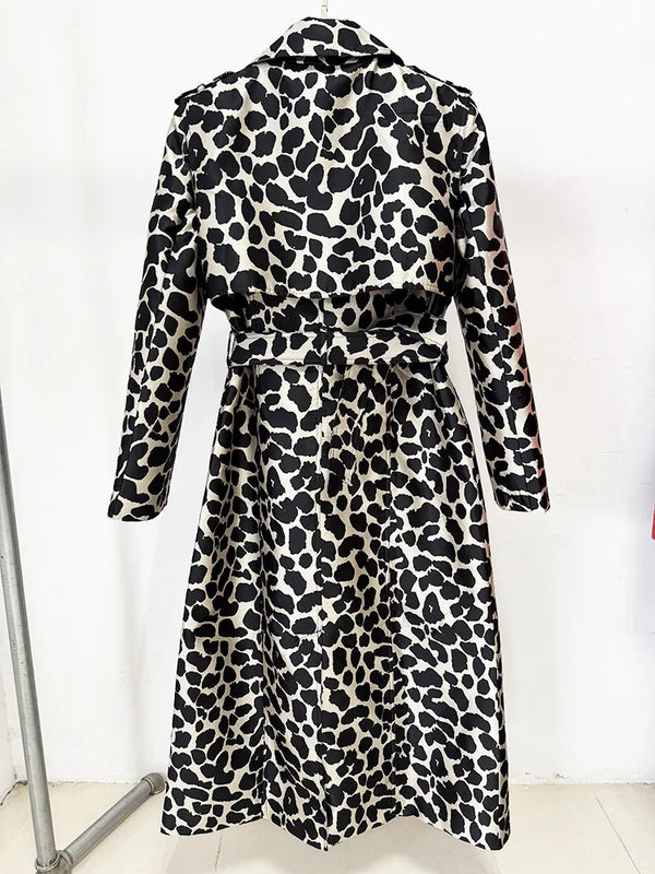 A11098 British Style Casual Hooded All-Season Long Coat, Breathable and Windproof Snake Print Jacquard