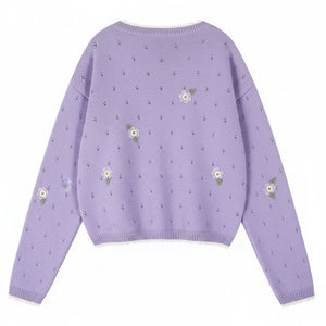 Hollow-Out Embroidered Button Knit Cardigan Winteres
