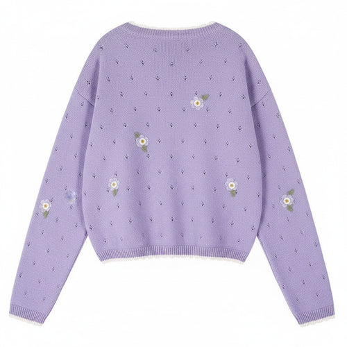 Hollow-Out Embroidered Button Knit Cardigan Winteres
