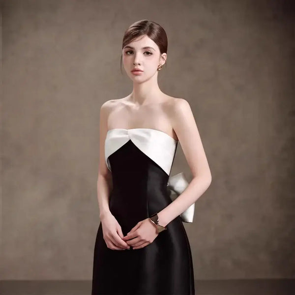 Off-the-Shoulder Sleeveless Midi Dress Mermaid-Trumpet Silhouette Natural Waist Big Bow Decoration
