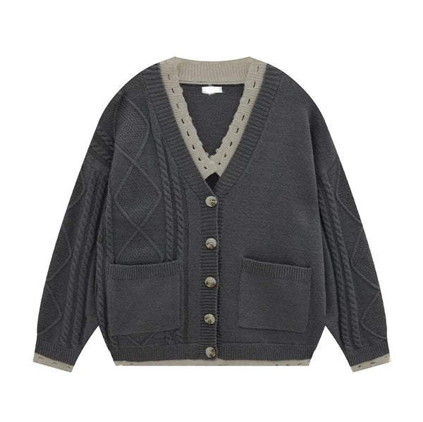 Pull en tricot pour femme, col en V, grandes tailles, manches longues, épaules tombantes, gilet en maille torsadée boutonnée
