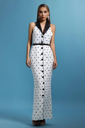 Women Chic IDaryl Sleevess Polka Dot V-Neck Maxi Dress Ladies Bodycon Occassion Birthday Cocktail Prom Party Dresses